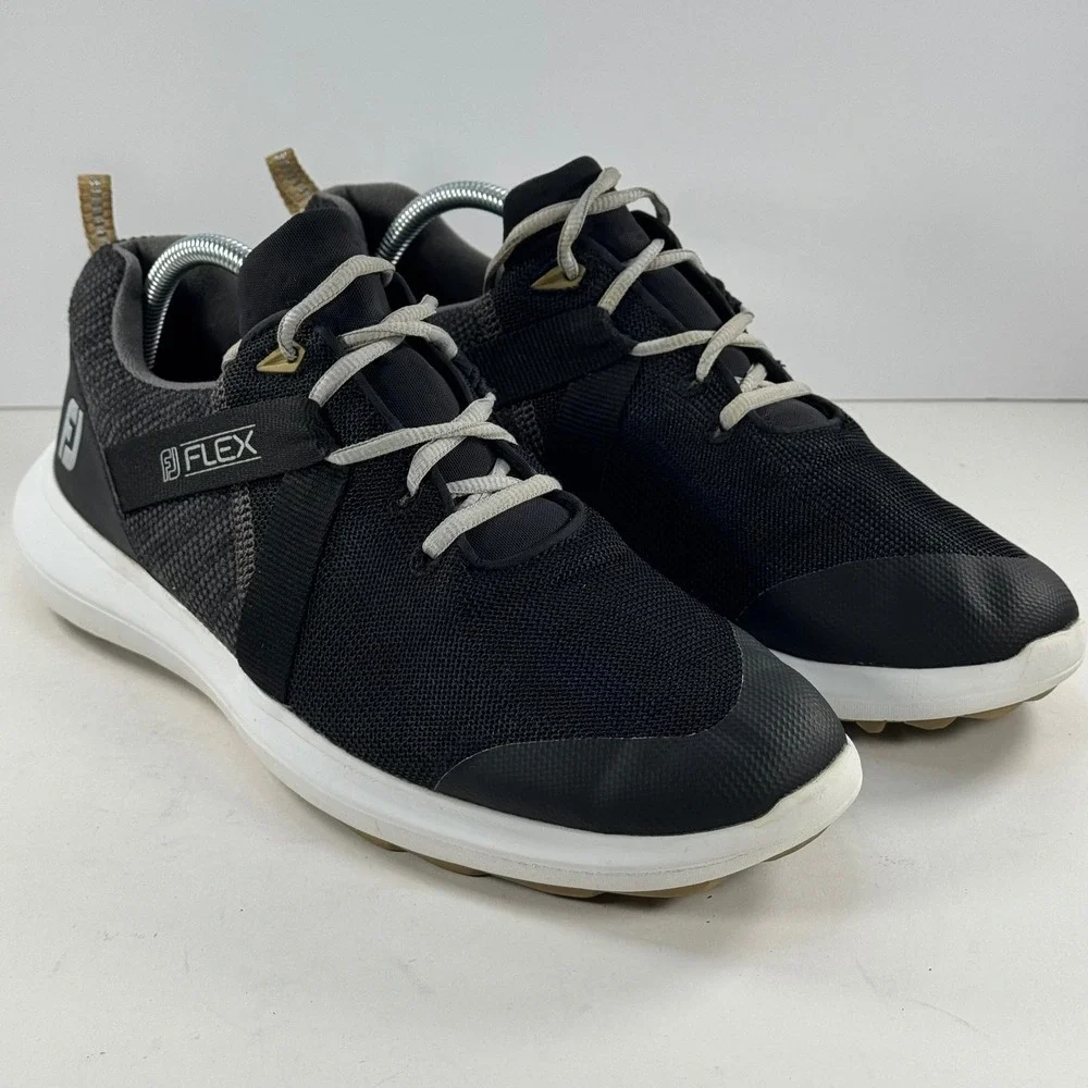 FootJoy FJ Flex Men's Golf Shoes Soft Spike Black‎ White Size 10 M